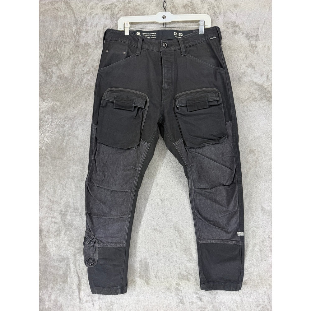 G-Star RAW 3D PM Cargo Pants Mens 33 Straight Tapered Black Panelled EUC